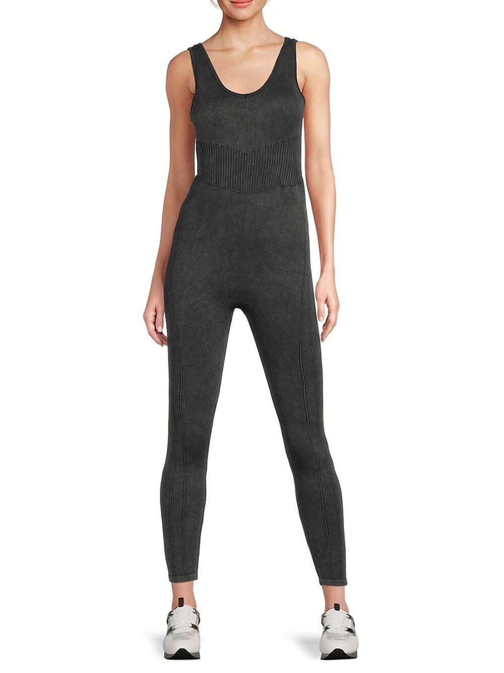 Harmony & Balance Seamless Sculpted Ribbed Knit Bodysuit GYM WORKOUT L Charcoal